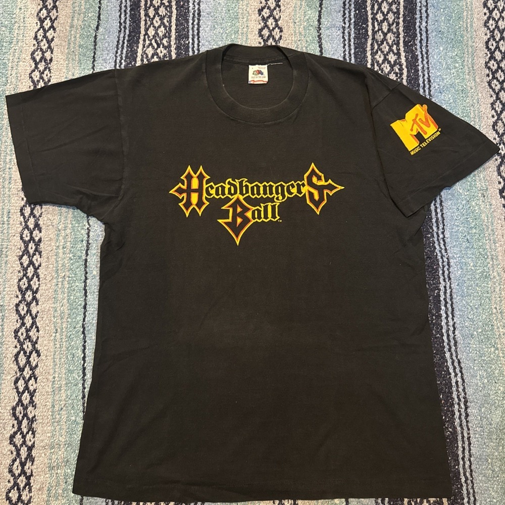 Vintage Headbangers Ball MTV Promo Black T-Shirt L Single Stitch 80s Metal FOTL